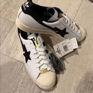 Adidas x bape Superstar White Black Gold Sneakers